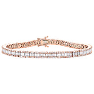 14K Rose Gold Round & Baguette Diamond 5mm Statement 7" Tennis Bracelet 4.80 CT.