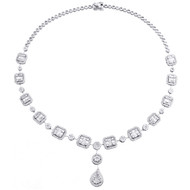 14K White Gold Baguette Diamond Octagon Cluster Drop Dangle 16" Necklace 6.62 CT