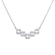 14K White Gold Baguette Diamond Square Pendant Necklace 16" Rolo Chain 1/2 CT.