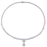 14K White Gold Baguette Diamond Statement Cluster Dangle Drop Necklace 9.25 CT.