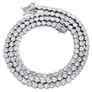 Mens 1 Row 3.50mm Necklace Genuine Diamond Link Choker White Sterling Silver Chain 18" - 24"