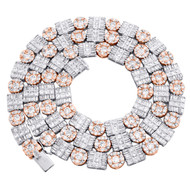 10K Two Tone Gold Round & Baguette Diamond Necklace 22" Cluster Chain 20.75 CT.