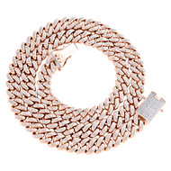 Diamond Miami Cuban Choker Chain Box Clasp 8.70mm Rose Sterling Silver Necklace 20"