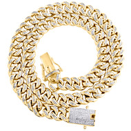 Diamond Miami Cuban Choker Chain Box Clasp 8.7mm Yellow Sterling Silver Necklace 20-24"