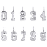 10K White Gold Round Diamond Number Pendant 1" Block Font Charm 3/8 CT. | # 0-9