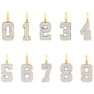 10K Yellow Gold Round Diamond Number Pendant 1" Block Font Charm 3/8 CT. | # 0-9