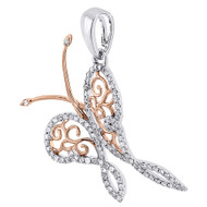 10K White Gold Two Tone Rose Genuine Diamond Butterfly Pendant Charm 0.22 CT.