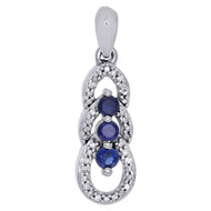 10K White Gold Created Blue Sapphire & Diamond Teardrop Pendant 0.12 CT.