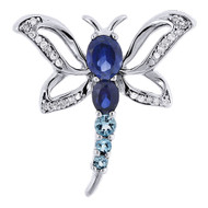 Created Sapphire Topaz & Diamond Dragonfly Pendant White Gold .06 CT.