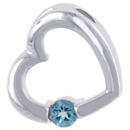 Blue Topaz Heart Pendant 10k White Gold Round Cut Love Charm  0.15 CT.