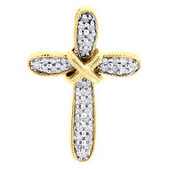 10k Yellow Gold Round Diamond Cross Pendant Religious Charm .16 CT.