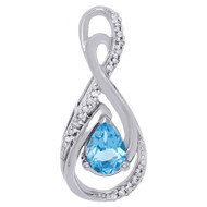 10K White Gold Created Blue Topaz & Diamond Teardrop Pendant 0.10 CT.