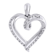 Diamond Heart Pendant Necklace 10K White Gold Round Love Charm 0.10 CT.