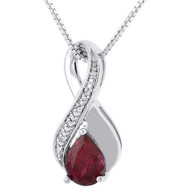 Diamond Pendant Charm .925 Sterling Silver Created Red Ruby with Chain 1.72 Ct.