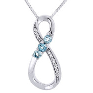 Created Blue Topaz Diamond Infinity .925 Sterling Silver Pendant w/ Chain .34 Ct