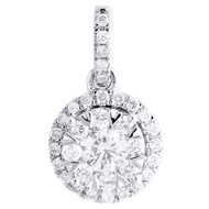 14K White Gold Diamond Double Frame Flower Halo Pendant Ladies Charm 0.92 Ct.