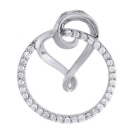 Diamond Heart Pendant Necklace 10K White Gold Circle Love Charm  0.34 CT.