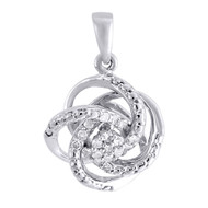 Diamond Flower Pendant Necklace 10K White Gold Love Knot Charm 0.10 CT.