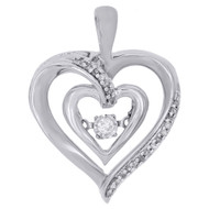 10K White Gold Dancing Diamond Pendant Double Heart Necklace 0.10 CT.