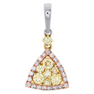 14K Tri Color Gold Natural Yellow Diamond Triangle Pendant Halo Necklace 0.75 CT
