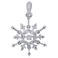 10K White Gold Round Dancing Diamond Snowflake Pendant 1" Long 0.16 CT.