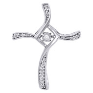 10K White Gold Round Dancing Diamond Swirl Cross Pendant 0.12 CT.