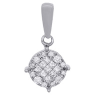 14K White Gold Princess Diamond Round Halo Frame 4-Prong Soliel Pendant 0.25 Ct.
