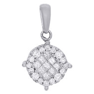 14K White Gold Princess Diamond Round Halo Frame 4-Prong Soliel Pendant 0.50 Ct.