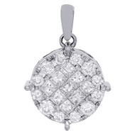 14K White Gold Princess Diamond Round Halo Frame 4-Prong Soliel Pendant 1 Ct.