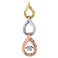 10K Tri Gold Dancing Diamond Triple Teardrop Pendant Necklace 0.17 CT.