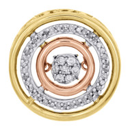 10K Tri Color Gold Dancing Diamond Circle Pendant Flower Necklace 1/6 CT.