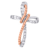 10K Two Tone Gold Diamond Cross Pendant Rope Design Swirl Charm 0.20 CT.