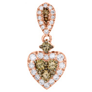 10K Rose Gold Brown Diamond Heart Pendant Halo Necklace  0.50 CT.