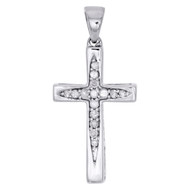 10K White Gold Diamond Cross Pendant Prong Set Charm 1" Long 0.10 CT.