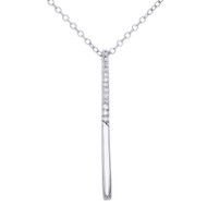14K White Gold Diamond Vertical Bar Pendant 18" Necklace 1.15" Long 1/20 CT.