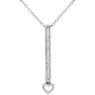 10K White Gold Diamond Vertical Bar Pendant w/ Heart 18" Necklace 1/12 CT.
