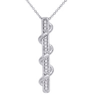 10K White Gold Diamond Swirled Vertical Bar Pendant 18" Necklace 0.13 CT.