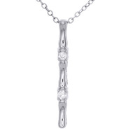 10K White Gold Two Stone Diamond Vertical Bar Pendant 18" Necklace 1/10 CT.