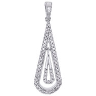 10K White Gold Diamond Pointed Teardrop Pendant Dangling Center Necklace 0.25 CT
