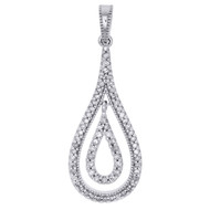 10K White Gold Diamond Double Teardrop Pendant Dangling Center Necklace 0.25 CT.