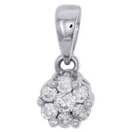 14K White Gold Real Diamond Flower Pendant Mini Ladies Necklace 0.25 CT.