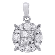 14K White Gold Princess Diamond Round Soleil Ladies Pendant 0.50 CT.