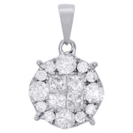 14K White Gold Quad Princess Diamond Round Soleil Ladies Pendant 1 CT.