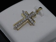 Diamond Cross Pendant Ladies 10K Yellow Gold Round Cut Fashion Charm 0.24 Tcw.