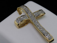 LADIES YELLOW GOLD DIAMOND CROSS JESUS CHARM PENDANT