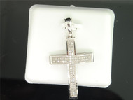 Ladies 10K White Gold Pave Set Cross Diamond Pendant Charm For Necklace 0.25 Ct.