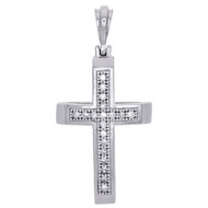 Ladies 925 Sterling Silver Jesus Cross Diamond Pendant Charm For Necklace .05 Ct