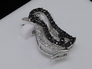 Black Diamond Penguin Pendant Ladies 10K White Gold Round Bird Charm 0.16 Tcw.