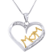 .925 Sterling Silver Diamond Heart Mom Pendant Charm w/ 18" Chain - 0.15 Ct.