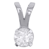 14K White Gold Round Solitaire Diamond Pendant Ladies Necklace 0.20 CT.